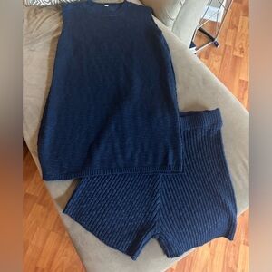 Navy Knit Tumic and Shorts Set